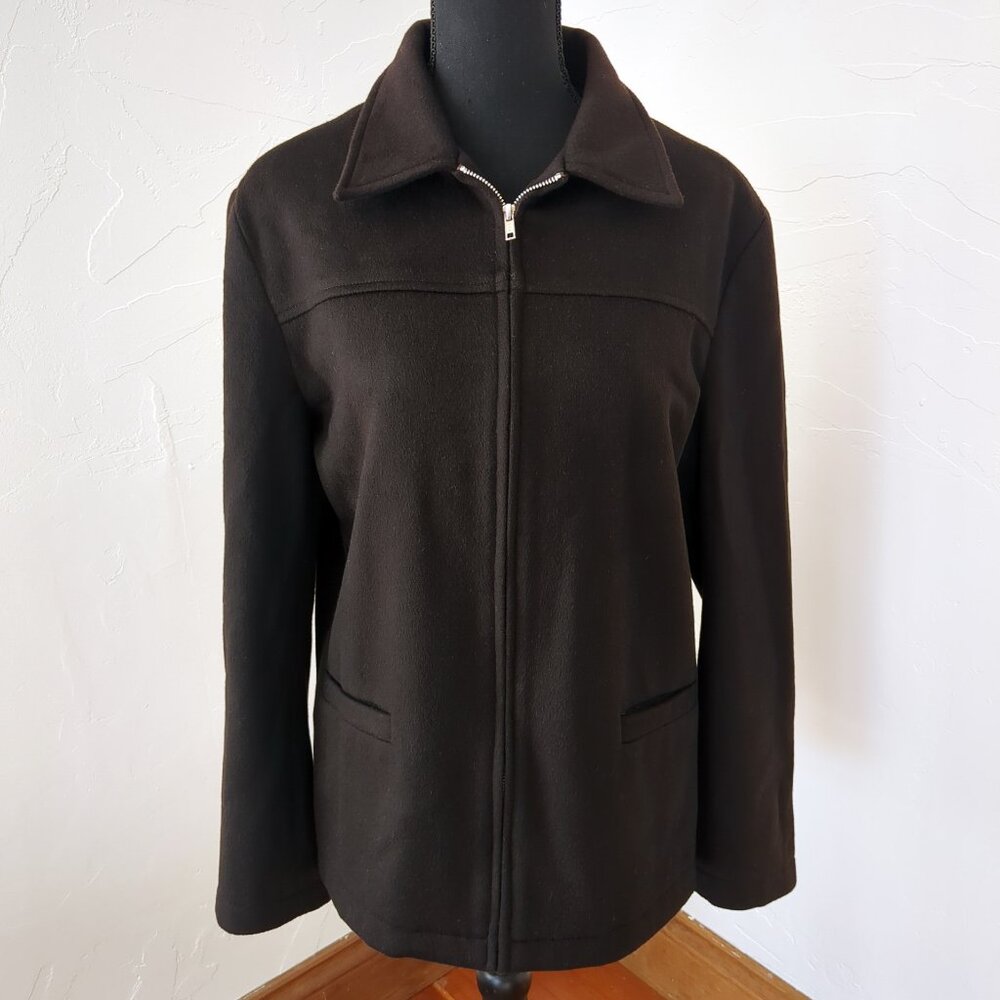 Vintage Wool Cashmere Angora Chocolate Brown Zip Mid-Weight Fall Coat Jacket